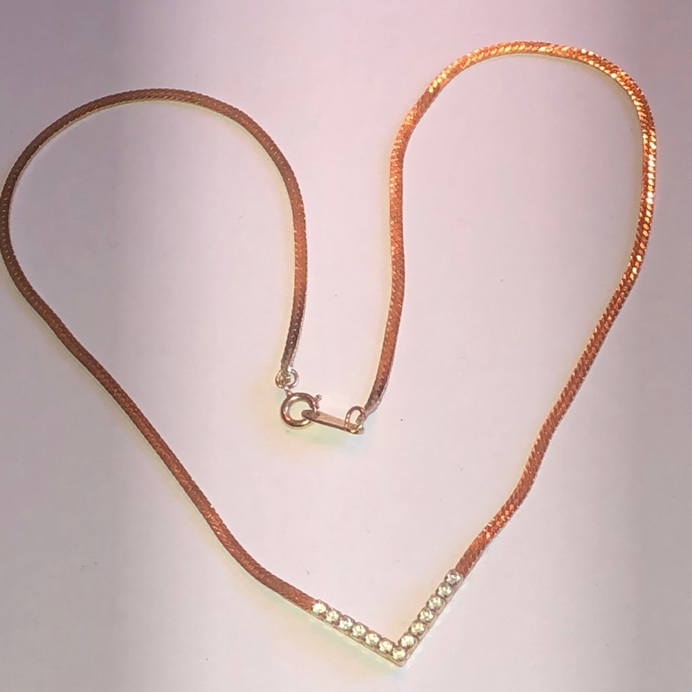 Avon Elegant Vintage Gold Tone Dainty CZ Rhinestone Necklace